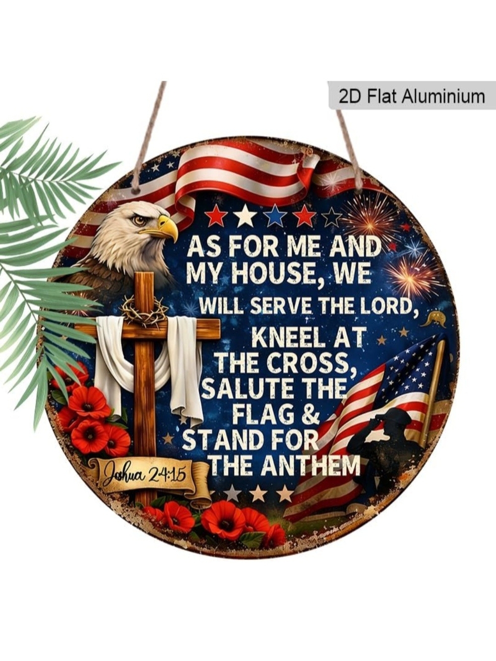 Patriotic Cross and Flag Sign Inspirational Metal Sign